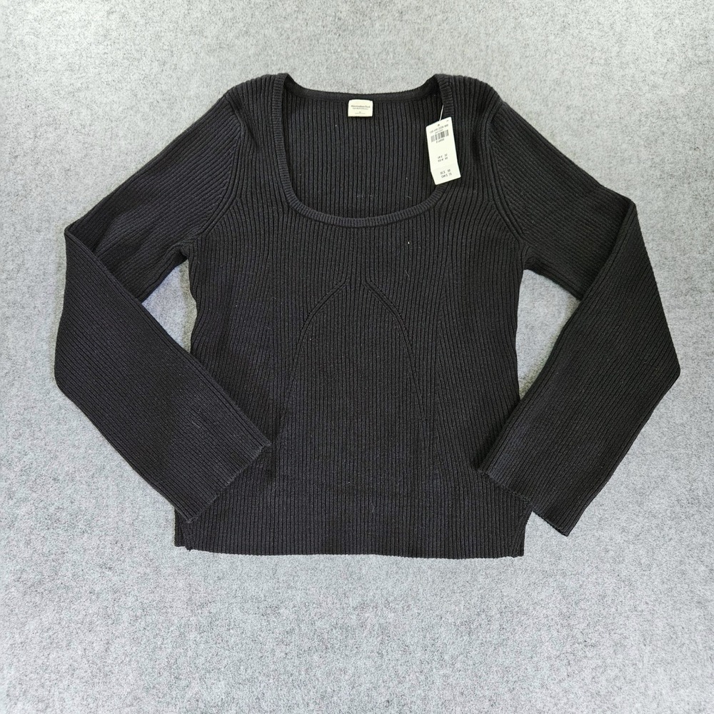 Abercrombie & Fitch Black Ribbed Scoop Neck Long Sleeve Sweater NWT Large
